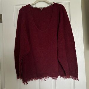 Free People V-Neck Wool Sweater Maroon